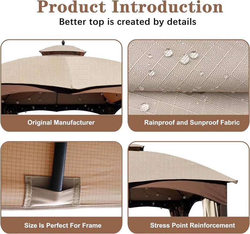 SCOCANOPY Light Beige Ripstop Replacement Top for Lowe's Allen Roth 10X12 Gazebo Model #GF-12S004B-1/ GF-12S004BTO - Image 5